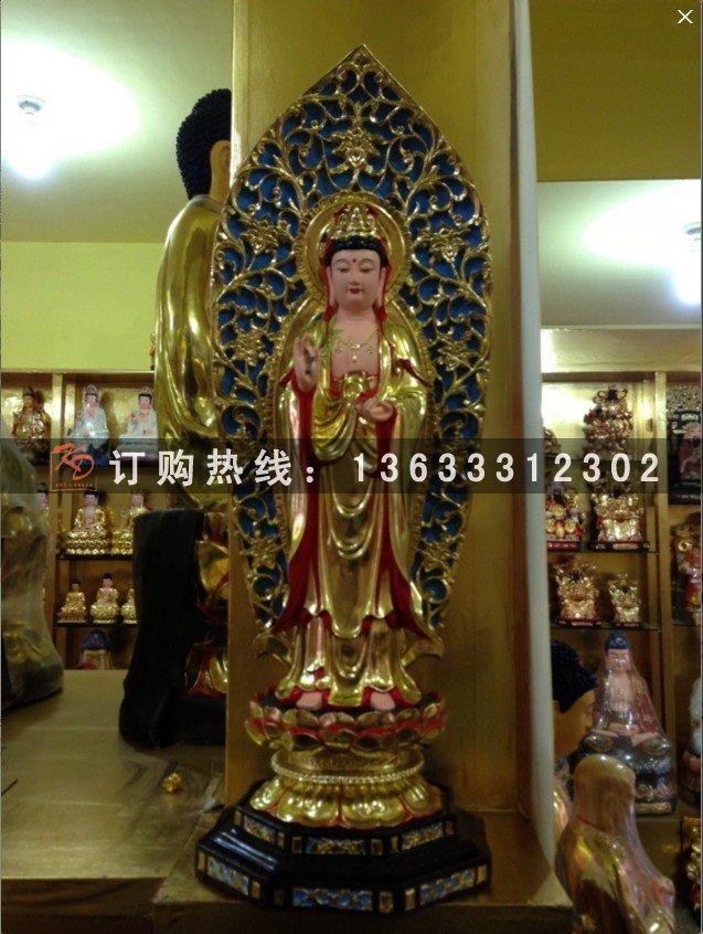 玻璃钢彩绘西方三圣佛像 景区寺院玻璃钢佛像雕塑摆件