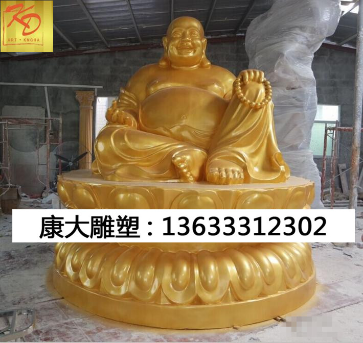 厂家定做玻璃钢贴金佛像雕塑 寺庙宗教玻璃钢彩绘雕塑摆件定制