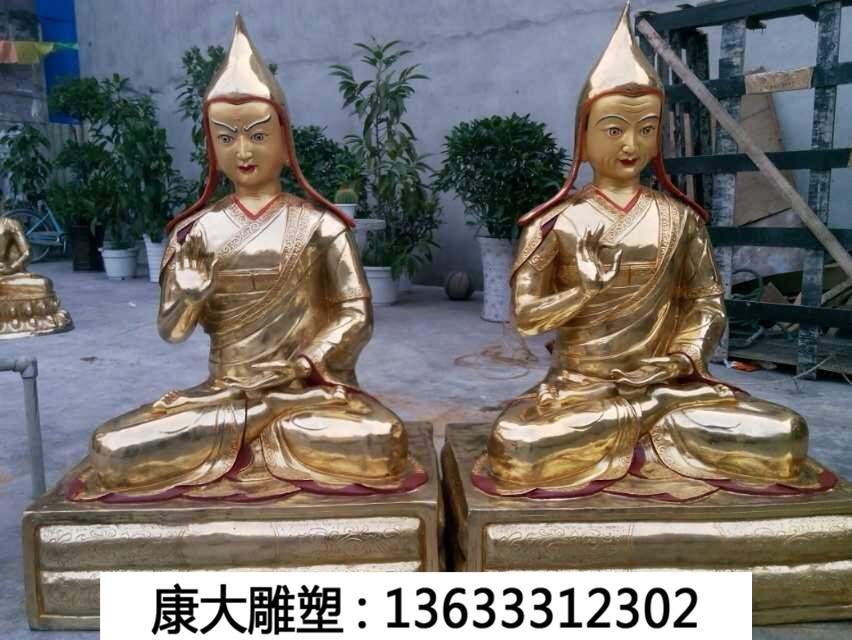 大型贴金玻璃钢西方三圣　玻璃钢雕塑佛像厂家　寺庙西方三圣