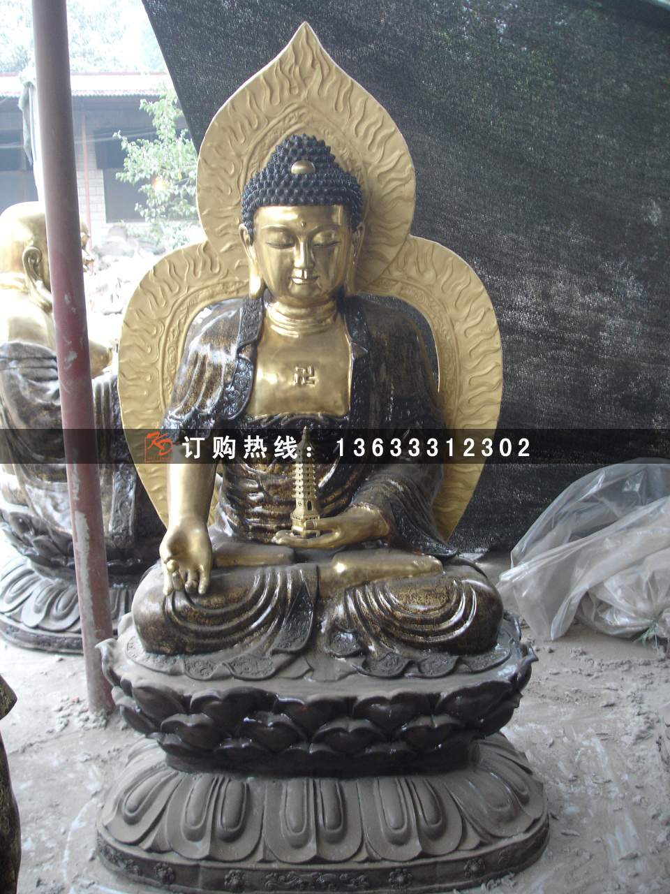 佛像定做厂家三宝佛像 玻璃钢三宝佛 贴金玻璃钢佛雕塑厂家