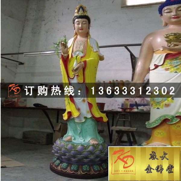观音菩萨玻璃钢彩绘雕塑 大型玻璃钢观音菩萨树脂彩绘雕塑