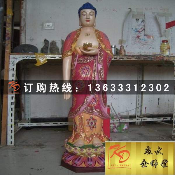 玻璃钢彩绘西方三圣佛像 景区寺院玻璃钢彩绘佛像摆件雕塑