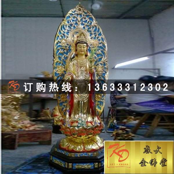玻璃钢彩绘西方三圣佛像 西方三圣 阿弥佗佛 观世音菩萨