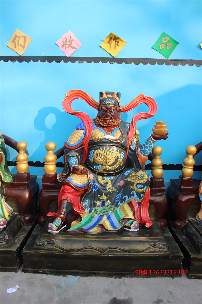 财神爷树脂神像 五路财神玻璃钢雕塑站财神88公分贴金彩绘