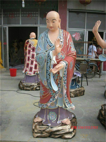 大型寺庙玻璃钢十八罗汉雕塑铸铜彩绘肖像模型寺院供奉摆件