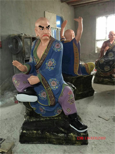 玻璃钢十八罗汉雕塑 玻璃钢铸铜雕佛像 寺庙彩绘鎏金降龙伏虎树脂供奉