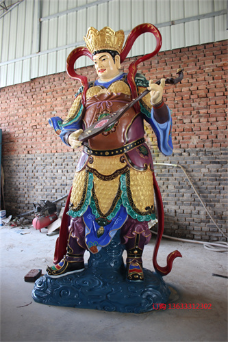 彩绘玻璃钢铸铜四大天王佛像 力士金刚雕塑 定制神像摆件