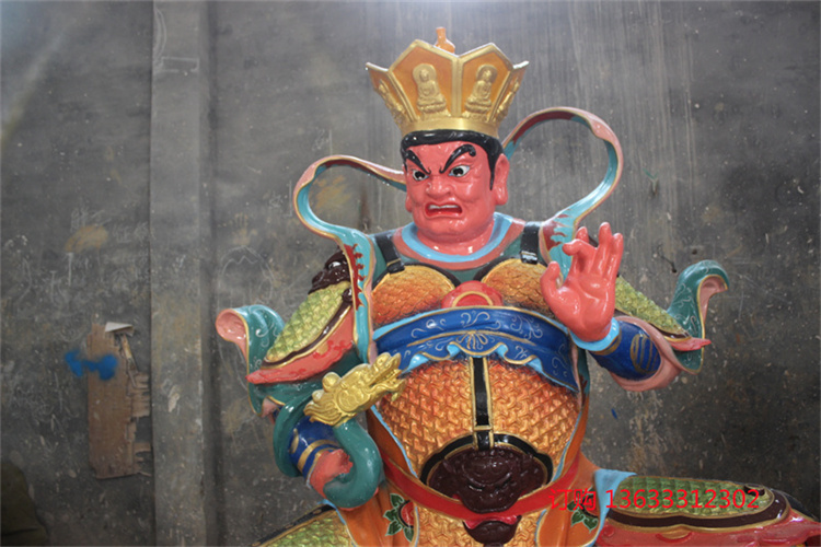 定制玻璃钢四大天王雕塑 大型神像彩绘佛像雕塑