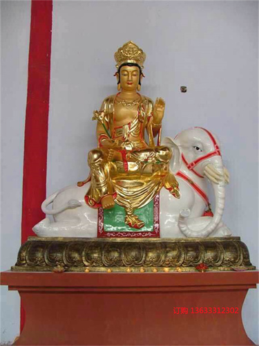 厂家批发彩绘贴金玻璃钢文殊普贤佛像 寺庙供奉神像雕塑