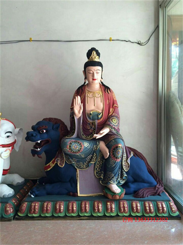 供应文殊菩萨普贤菩萨玻璃钢塑像 寺庙大型供奉大佛像