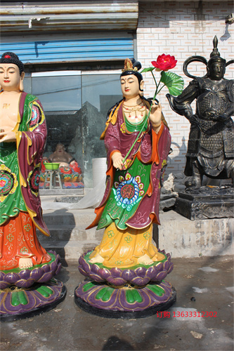 玻璃钢彩绘西方三圣佛像 景区寺院玻璃钢彩绘佛像摆件