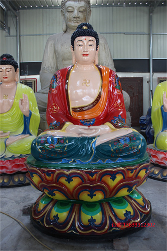 供应带背光三宝佛玻璃钢坐像 禅寺庵堂树脂贴金雕塑