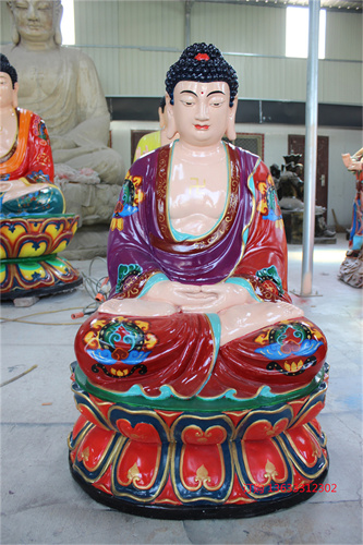 玻璃钢三宝佛定做 树脂雕塑 寺庙大型玻璃钢彩绘佛像定制