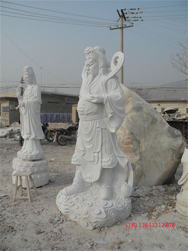 定制汉白玉关公 石雕人物关羽站像 寺庙广场大型武财神雕塑