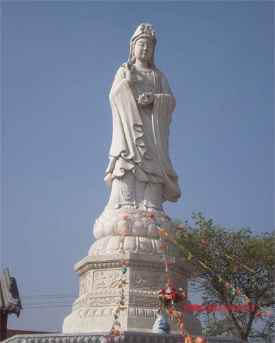 石雕观音 汉白玉滴水三面观音菩萨 寺院景观定制