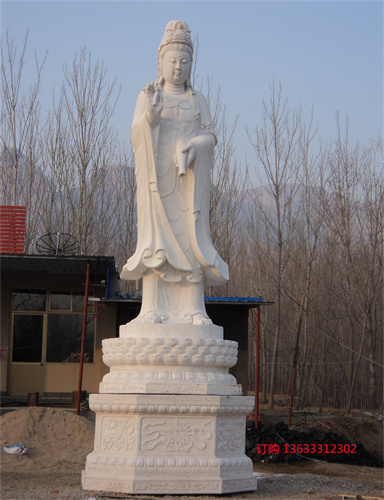 汉白玉石雕观音菩萨雕像寺庙广场摆放滴水送子观音户外石雕像