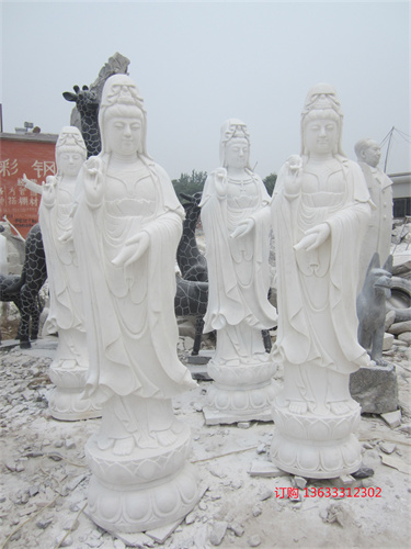 观世音菩萨石雕汉白玉佛像坐莲滴水观音摆件寺庙大型户外人物雕塑