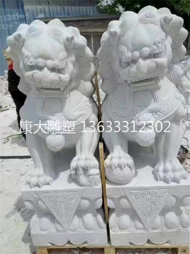 石雕汉白玉动物 饲堂寺庙门口石狮子雕塑 支持定制