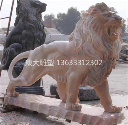 石雕爬狮晚霞红大理石欧式狮子现代走狮酒店门口动物雕塑