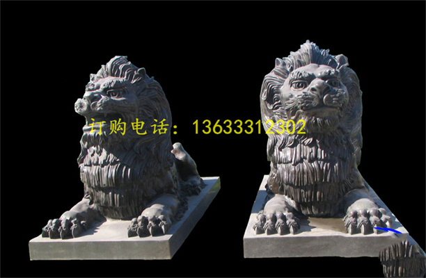欧式石狮子一对晚霞红石雕走狮门口摆件招财青石蹲狮子