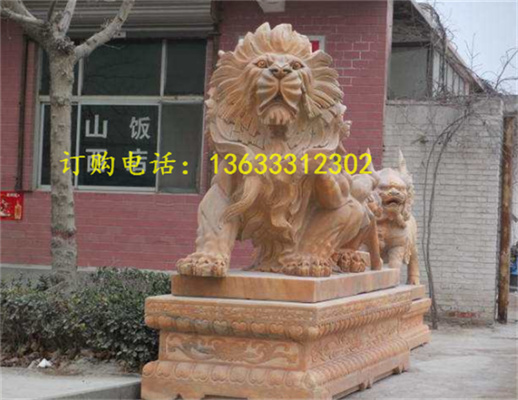 石雕狮子 大理石雕塑 别墅酒店门口 欧式盾牌石狮子