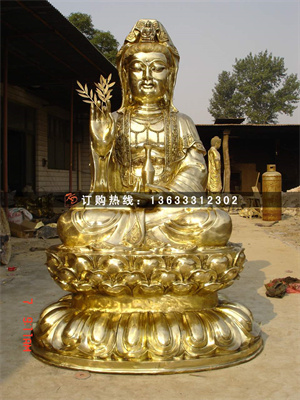 供应铸铜文殊普贤菩萨佛像西方三圣铜佛像 铸铜贴金彩绘雕塑