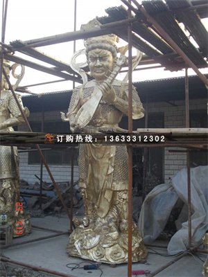 定制寺庙佛像雕塑 天王殿四大护法彩绘塑像 贴金铸铜佛像道观神像
