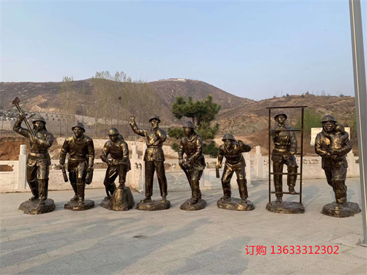 玻璃钢消防员雕塑仿铜人物消防救灾安全主题教育公园装饰摆件定制