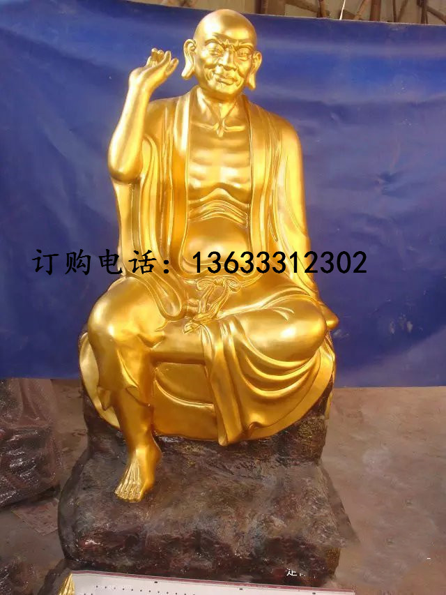 玻璃钢十八罗汉雕塑厂家，彩绘贴金罗汉佛像定做