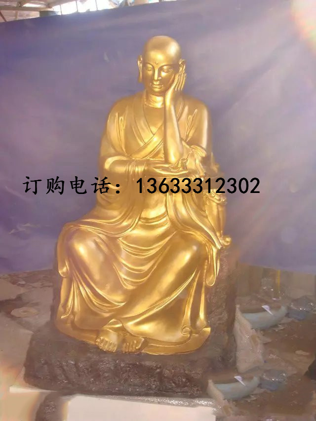 玻璃钢佛像厂家 玻璃钢贴金十八罗汉佛像雕塑厂家