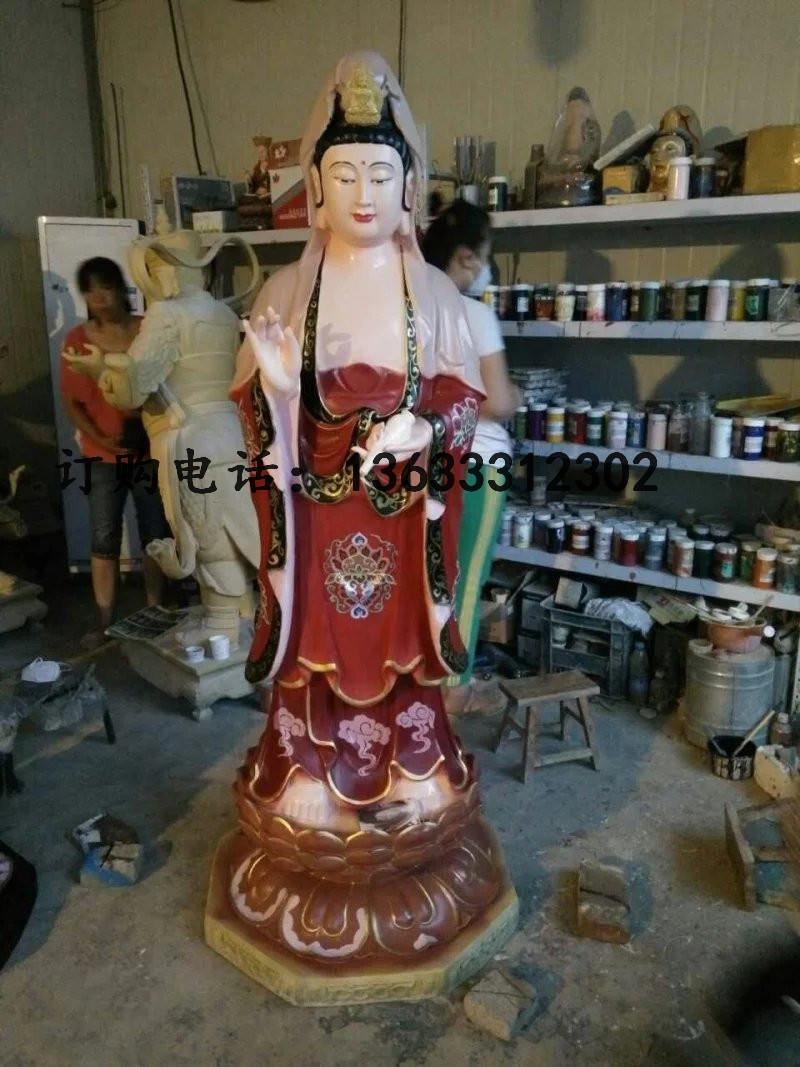 贴金三宝佛，寺庙玻璃钢三世佛佛像雕塑厂家
