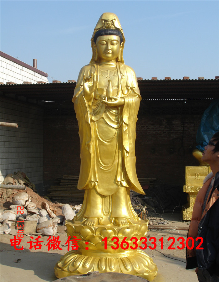 大型铸铜观世音菩萨雕塑 寺院铸铜观音神像雕塑定制