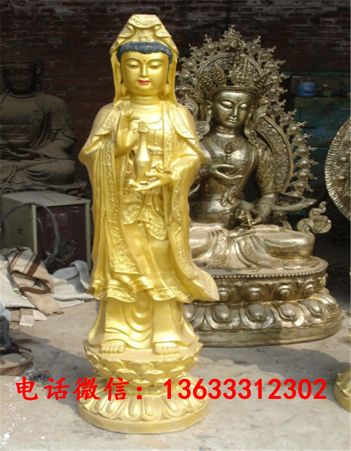 彩绘铸铜观音菩萨佛像 寺庙铸铜佛像雕塑定制厂家