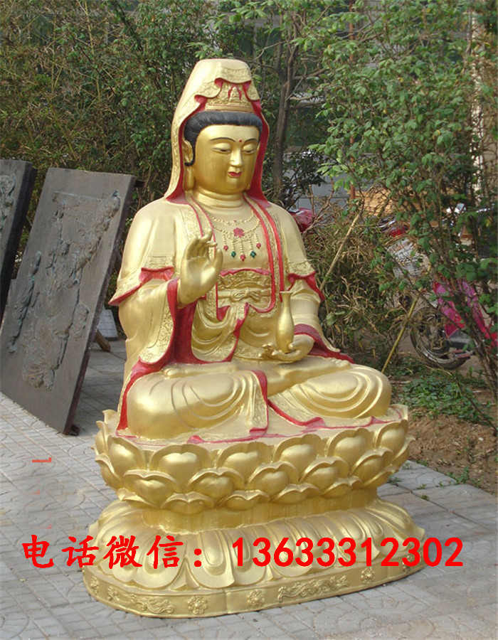 贴金彩绘四面铜观音像铸造厂 寺庙大型观世音菩萨铸铜佛像
