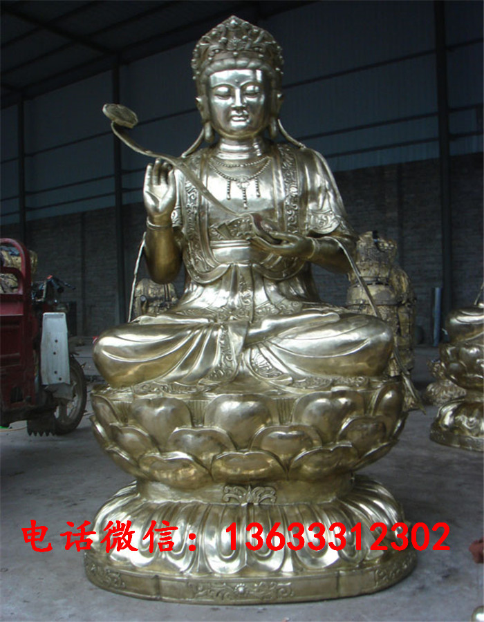 铸铜观士音菩萨坐像 铸铜贴金日光菩萨月光菩萨佛像定制