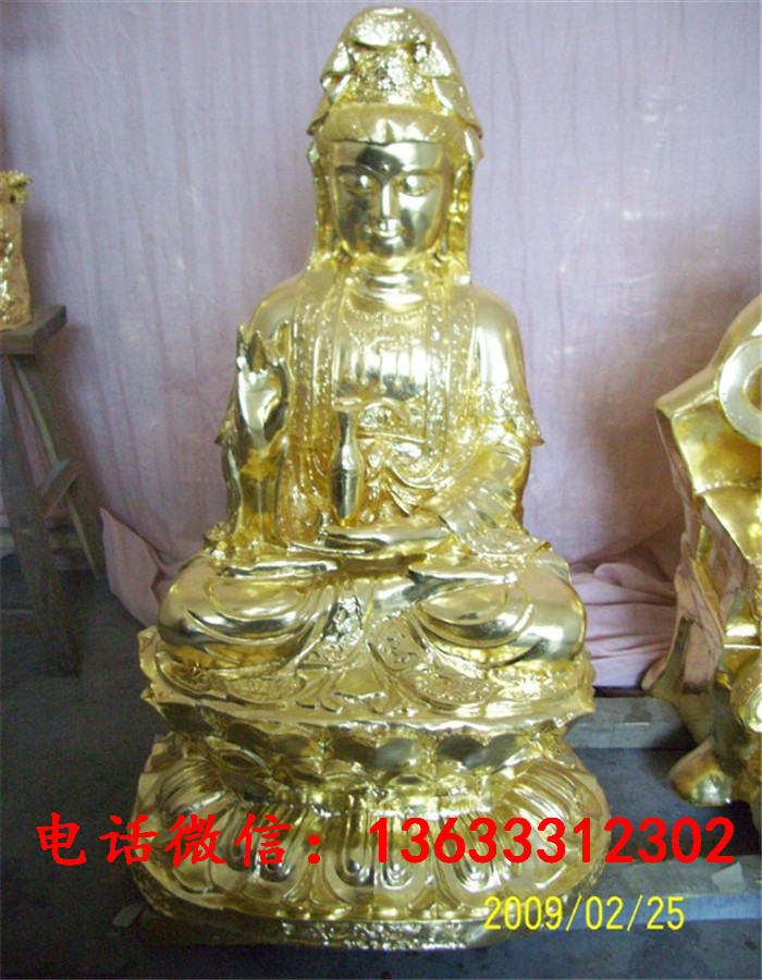 大型铜佛像制作厂 铸铜彩绘滴水观音菩萨摆件