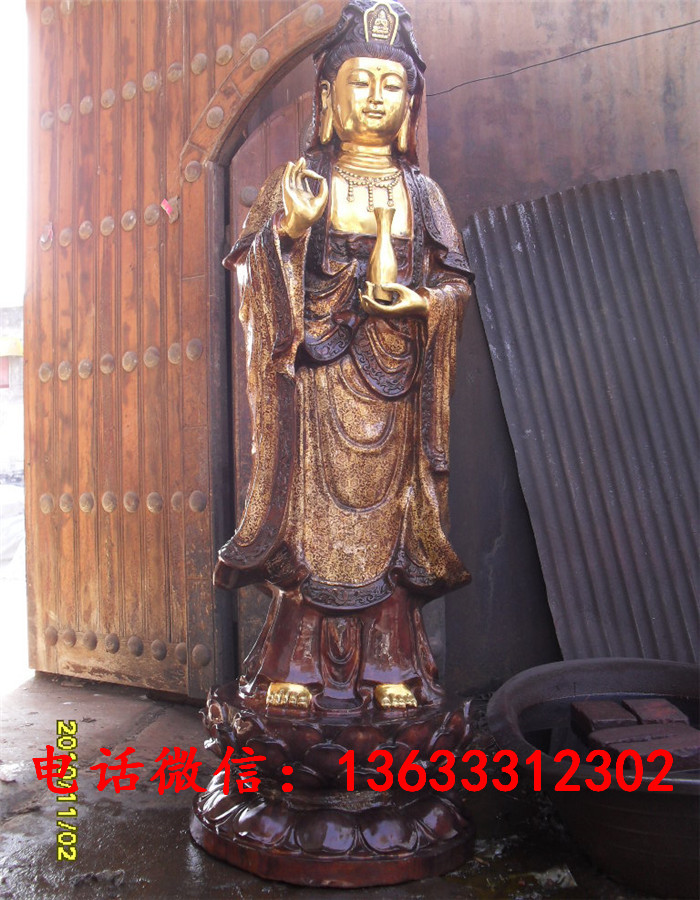 大型手拿柳枝铜雕观音 寺庙佛堂供奉摆件铸铜佛像