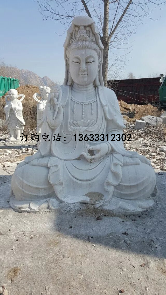 石雕送子观音 花岗岩观音像雕塑 寺院大型佛像定制
