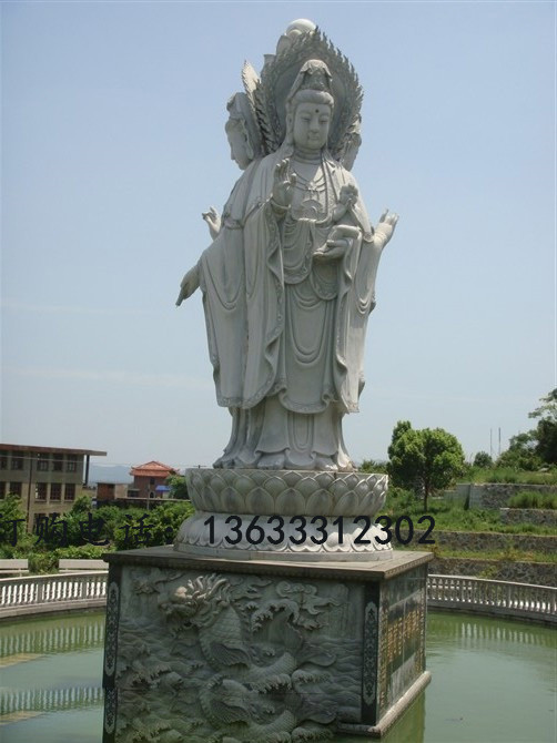 石雕观音像佛像汉白玉大型三面观音菩萨阿弥陀佛户外寺庙观音石像
