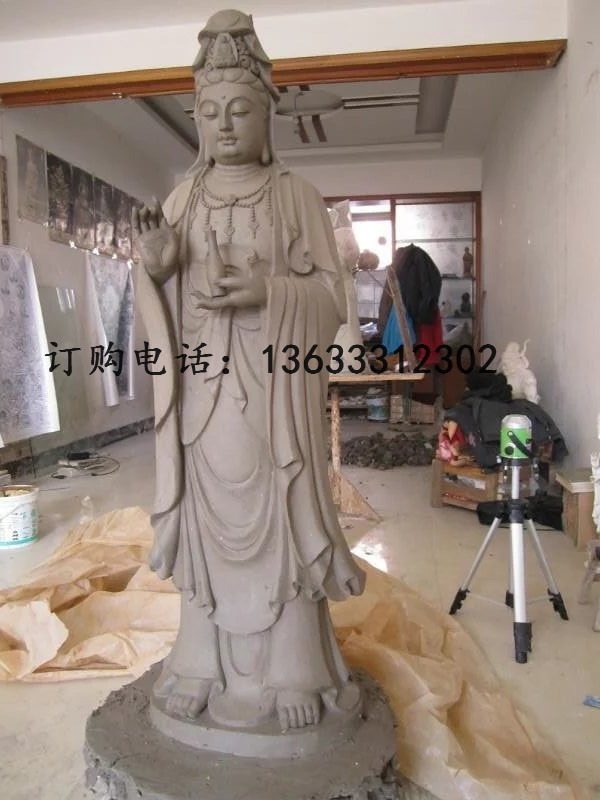 石雕汉白玉站滴水观音菩萨像寺庙地藏王坐佛像石头人物雕塑摆件