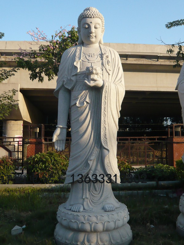 仿古青石雕刻释迦摩尼站佛如来佛祖佛堂供奉人物佛像石头雕塑摆件