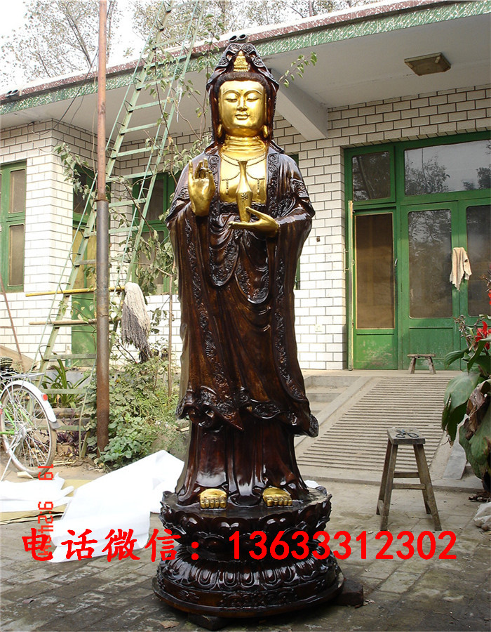 铸铜佛像观世音菩萨雕塑铜雕贴金观音大势至西方三圣华严三圣摆件