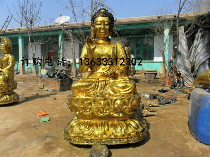 定制铸铜东方三圣铜佛像寺庙佛堂供奉三宝佛纯铜西方三圣雕塑摆件