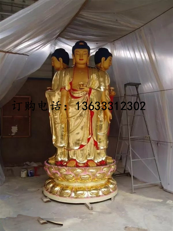 铜雕三世佛像 铸铜如来佛祖像 铸铜贴金佛像厂家