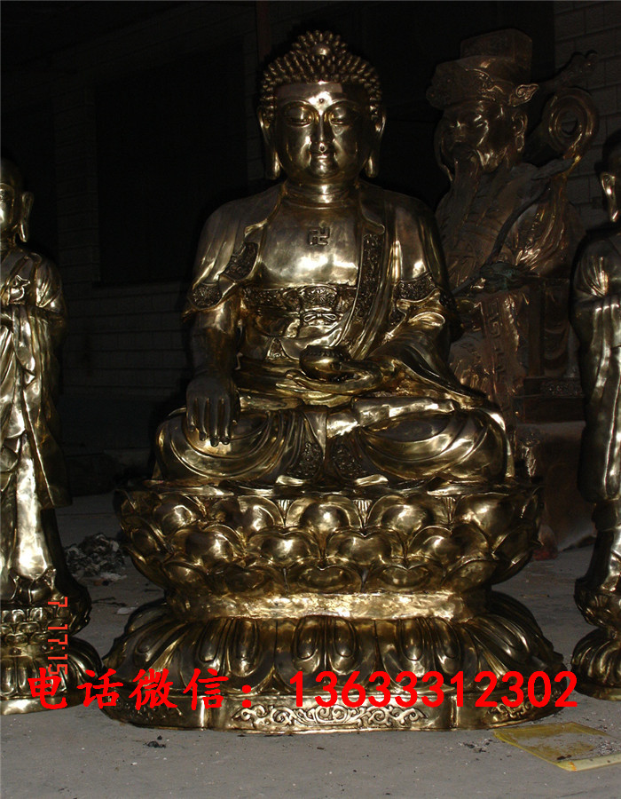 定制大型玻璃钢铸铜佛像观音菩萨如来铸铜寺庙供奉彩绘弥勒佛人物雕塑