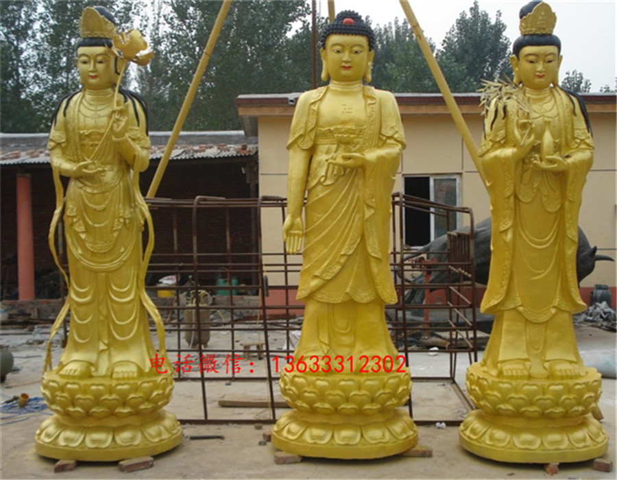 铸铜三宝佛三世佛雕塑 寺庙大型铸铜菩萨佛像雕塑定制厂家