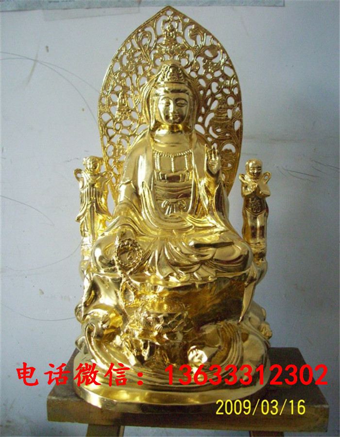 铸铜文殊菩萨大佛像三面观音坐像玻璃钢观世音菩萨供应