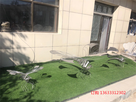 不锈钢蜻蜓雕塑发光蝴蝶摆件儿童公园售楼部小区草坪铁艺景观小品