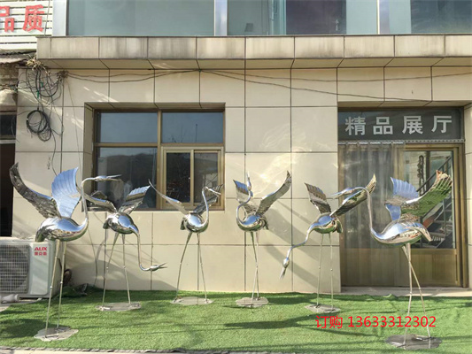 不锈钢抽象仙鹤 户外景观不锈钢抽象仙鹤雕塑陈美摆件