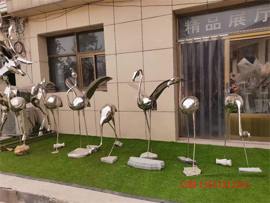 镜面不锈钢火烈鸟雕塑庭院摆件 户外公园景观小品装饰